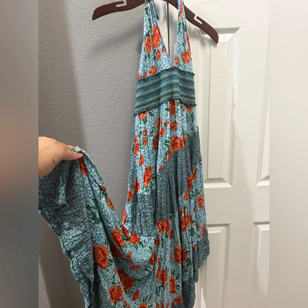 Free people intimately Gabriela maxi floral boho halter dress size large